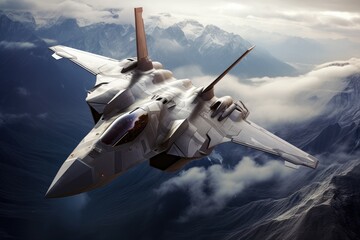 Poster - Fighter aircraft fighting, Jet fighter flying above the clouds Ai generated