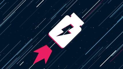 Poster - Power jar symbol flies through the universe on a jet propulsion. The symbol in the center is shaking due to high speed. Seamless looped 4k animation on dark blue background with stars