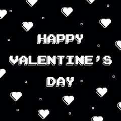 Poster - 2000s style Valentine's Day card with pixel hearts pattern. Vector template for banner, invitation, post, cover