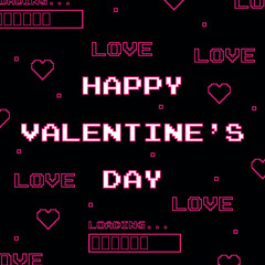 Poster - Valentine's Day greeting card in 2000s style with pixel pattern. Vector template for banner, invitation, post, cover