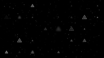 Poster - Template animation of evenly spaced slippery road signs of different sizes and opacity. Animation of transparency and size. Seamless looped 4k animation on black background with stars