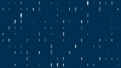 Poster - Template animation of evenly spaced burkini symbols of different sizes and opacity. Animation of transparency and size. Seamless looped 4k animation on dark blue background with stars