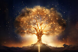 Fototapeta Kosmos - Golden Glowing Tree of Life in Cosmic Space Background