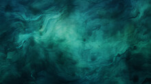 Dark Green Watercolor Texture With Black Swirls, In The Style Of A Matte Paper Background. Banner Abstract Background Of Green Emerald Marble Surface.