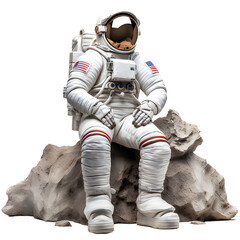 Wall Mural - astronaut on the Moon sitting on a rock, isolated on transparent