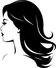 Long hair woman portrait silhouette in black color. Vector template design art.