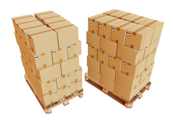 Poster - pallets with boxes. cardboard parcels. pallets with cargo isolated on white. boxes are ready for shi