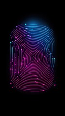 Poster - Neon fingerprint on black background, high-tech digital security and biometric identification
