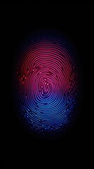 Poster - Vibrant neon fingerprint illustration on a dark background, security and biometric technology.
