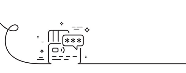 Poster - credit card line icon. continuous one line with curl. bank money payment sign. password protection s