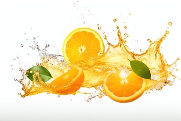 Aufkleber - Fresh orange slices and splash of juice convey a burst of citrus refreshment and vitality