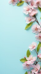 Poster - Cherry blossoms on a bright blue background with ample space for text