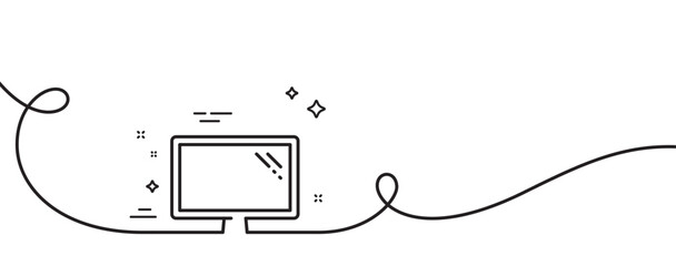 Poster - monitor line icon. continuous one line with curl. computer component device sign. screen symbol. mon