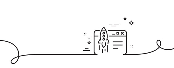Poster - start business line icon. continuous one line with curl. launch crowdfunding project sign. innovatio