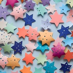 Wall Mural - Colorful stars and tiny confetti on a white background. New Year's party and celebrations.