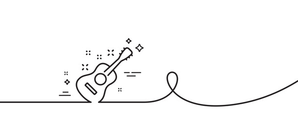 Poster - acoustic guitar line icon. continuous one line with curl. music sign. musical instrument symbol. gui