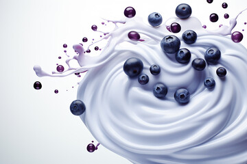 Floating yoghurt swirl with blueberry isolates background