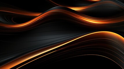 Abstract golden lines and black background with glow effect - AI Generated Abstract Art