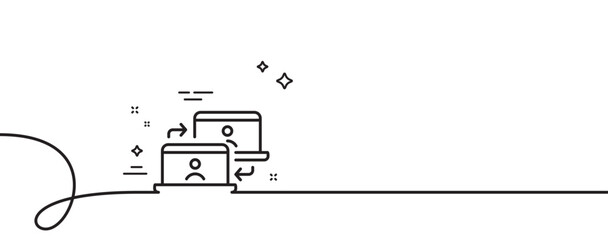 Poster - Outsource work line icon. Continuous one line with curl. Job at home sign. Remote office employees symbol. Outsource work single outline ribbon. Loop curve pattern. Vector