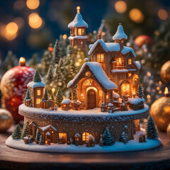  Enchanting Christmas Ambiance: Fantasy House with Festive Tree Decoration.