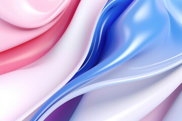 Poster - abstract background with smooth lines in blue, pink and white colors, 3D rendering of a modern minimal wallpaper with wavy pink and blue glass layers and folds isolated on a white, AI Generated