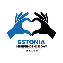 Wall Mural - Estonia Independence Day poster vector illustration. Hand heart Estonia flag icon on a white background. Hand heart love gesture with Estonia flag symbol. Palm of hand in heart shape. February 24