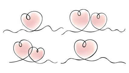 Poster - Set of hand drawn hearts. Love symbols. Romantic line art drawing for wedding invitations or Valentine's Day holiday greetings. Vector illustration.