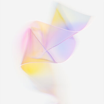 Many-colored curved plastic film on white background. Floating liquid wavy shape design element 3d rendering