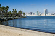 View from Coronado Tidelands park to San Diego city skyline, CA, USA