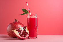 A Pomegranate Juice In A Glass Next To A Fruit
