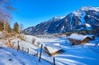 Schöne Winterlandschaft mit Ausblick auf die Ortschaft Krimml,  im Salzburger Land, Österreich.