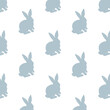 Cute vector purple violet bunny seamless pattern with rabbits in modern minimal style.Chinese new year 2023, Happy Easter white background. Design for banner, wallpaper, card, baby cloth, gift paper. 