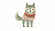 Cute wolf watercolor illustration in Christmas style. Funny animal in clothes.