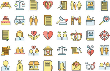 Poster - divorce separation icons set. outline set of divorce separation vector icons thin line color flat on