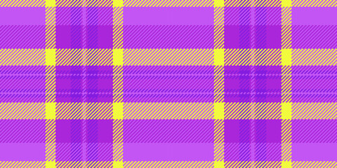 Scrapbook textile background plaid, party tartan vector check. Detailed pattern texture seamless fabric in purple and lime colors.