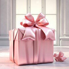 Wall Mural - A pink gift box with a pink bow on it