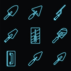 Poster - trowel tool icons set. outline set of trowel tool vector icons neon color on black