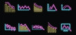 Regression chart icons set. Outline set of regression chart vector icons neon color on black
