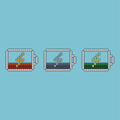 Poster - Pixel art stroke sets of battery handphone icon with variation color item asset. Energy battery icon on pixelated style. 8bits perfect for game asset or design asset element for your game design asset