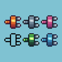 Poster - Pixel art sets of electric plugs icon with variation color item asset. Electric plug icon on pixelated style. 8bits perfect for game asset or design asset element for your game design asset