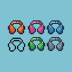Fototapete - Pixel art sets of headset icon with variation color item asset. Headset icon on pixelated style. 8bits perfect for game asset or design asset element for your game design asset