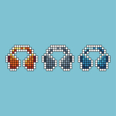 Fototapete - Pixel art stroke sets of headset icon with variation color item asset. Headset icon on pixelated style. 8bits perfect for game asset or design asset element for your game design asset