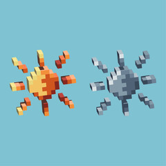 Poster - Isometric Pixel art 3d of sun icon for items asset.Sun icon on pixelated style.8bits perfect for game asset or design asset element for your game design asset.
