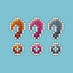 Fototapete - Pixel art stroke sets of question mark icon with variation color item asset. Question icon on pixelated style. 8bits perfect for game asset or design asset element for your game design asset