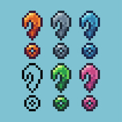Fototapete - Pixel art sets of question mark icon with variation color item asset. Question icon on pixelated style. 8bits perfect for game asset or design asset element for your game design asset