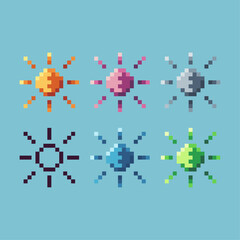 Poster - Pixel art sets of sun icon with variation color item asset. Sun icon on pixelated style. 8bits perfect for game asset or design asset element for your game design asset