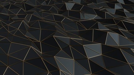 Wall Mural - Black and gold abstract background. Abstract background for presentation template. Parametric Low poly triangle. 3d looping animation background