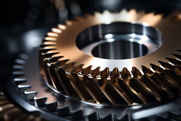 Close-up view of gear wheel, industrial background.