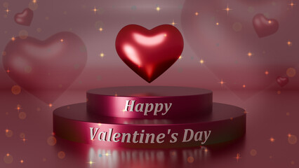 Poster - 3d rendering, holiday card, banner, Valentine's day background. The podium and the heart in the studio, the text 