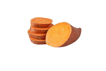 Wall Mural - Boniato or sweet potato sliced tube with red skin and yellow flesh isolated transparent png. Vegetable food staple.
